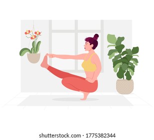 Afiche creativo o diseño de pancartas con ilustración de una mujer haciendo yoga para la celebración del Día del Yoga.