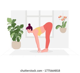 Creative poster or banner design with illustration of woman doing yoga for Yoga Day Celebration.
