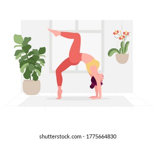 Afiche creativo o diseño de pancartas con ilustración de una mujer haciendo yoga para la celebración del Día del Yoga.