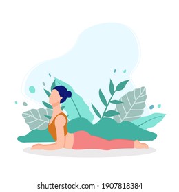 Creative poster or banner design with illustration of Young woman in yoga. Woman workout fitness, aerobic and exercises. Healthy lifestyle concept. Vector illustration