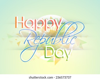 Creative poster or banner design with text Happy Republic Day in national flag colors on green background.