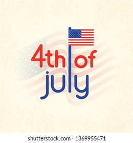 Diseño creativo de afiches o pancartas, texto tipográfico del 4 de julio con bandera estadounidense.