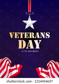 Creative poster banner design for veterans day with flag, Honoring all who served. November 11