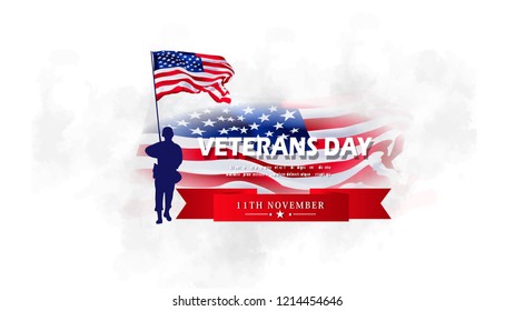 Creative poster banner design for veterans day with flag, Honoring all who served. November 11