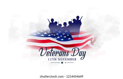 Creative poster banner design for veterans day with flag, Honoring all who served. November 11