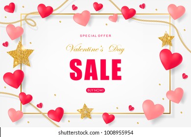 Creative Poster, Banner or Flyer design of Sale. Happy Valentine's Day celebration. Saint Valentine's day concept. Glitter star