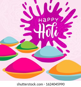 Creative Poster, Banner or Flyer design with dry powder colours for Indian Festival with lettering quote, Holi celebration. Flat vector illustration