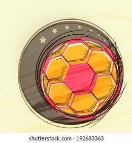 Creative poster, banner or flyer design with shiny soccer ball on stars decorated vintage background. 