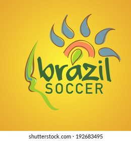 Creative poster, banner or flyer design with stylish text brazil soccer on yellow background.