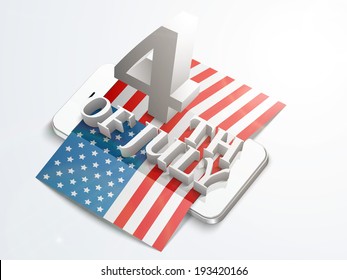 Creative poster, banner or flyer design with stylish 3D text 4th of July on American flag background.