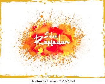 Creative poster, banner or flyer design with stylish text Salam Ramadan on color splash background for Muslim community festival celebration.