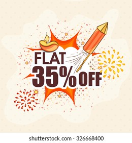 Creative poster, banner or flyer design of Sale with flat 35% off for Indian Festival of Lights, Happy Diwali.