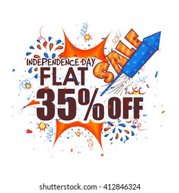 Cartaz Criativo, Banner ou Flyer design de venda com 35% de desconto na ocasião da celebração do Dia da Independência Americana.