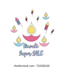 Creative poster, banner or flyer design of Diwali Sale for Indian Festival of Lights, Happy Diwali.