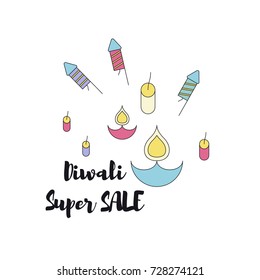 Creative poster, banner or flyer design of Diwali Sale for Indian Festival of Lights, Happy Diwali.