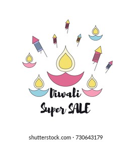 Creative poster, banner or flyer design of Diwali Sale for Indian Festival of Lights, Happy Diwali.