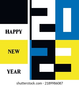creative poster concept
happy new year 2023. colors  Ukrainian flag. Minimalistic trendy design template with geometric numbers 2023 to celebrate and decorate the season.