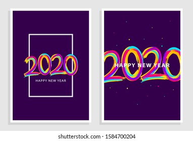 Creative poster design set for 2020 Happy new year. minimal art for social media, ad, promotion, landing page, cover, billboard. Eps10 Vector illustration.