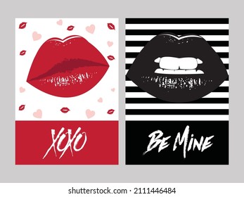 Diseño creativo de afiches con ilustraciones sensuales de labios.