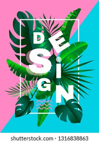 creative poster design with tropical leaves on duo tone  background 