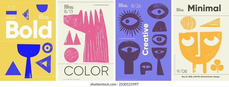 Creative poster design using vibrant vector shapes in a Brutalist style. Perfect for retro-inspired banners, festival posters, and modern media covers.