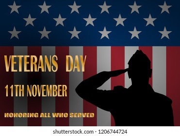 Creative poster design for veterans day with text. Honoring all who served. November 11