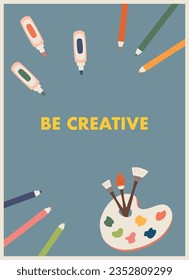 creative poster with drawing accessories and text