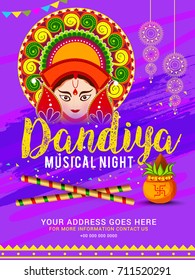 Creative Poster Or Flyer Of Dandiya Celebration,Navratri Dandiya Night Invitation Card Background.