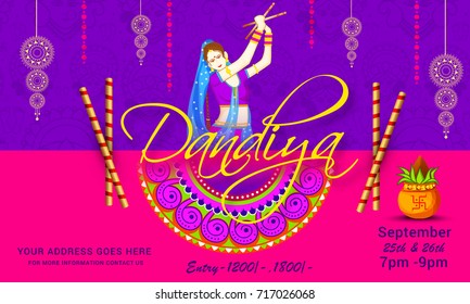 Creative Poster Or Flyer Of Dandiya Invitation Card Background.