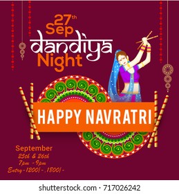 Creative Poster Or Flyer Of Dandiya Invitation Card Background.