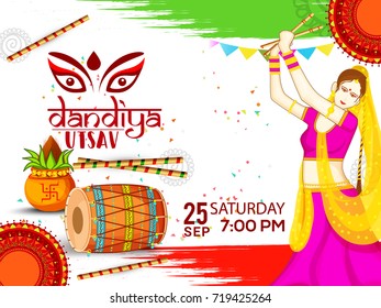 Creative Poster Or Flyer Of Dandiya Invitation Card Background.
