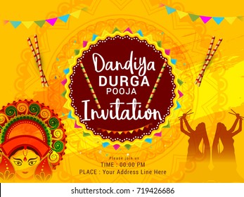 Creative Poster Or Flyer Of Dandiya Invitation Card Background.