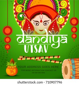 Creative Poster Or Flyer Of Dandiya Utsav Celebration,Navratri Dandiya Night Invitation Card Background.