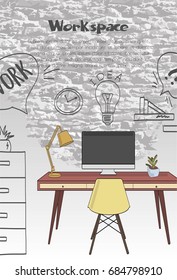 Creative poster with office workspace.