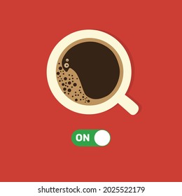 Creative poster with realistic mug and espresso for cafe design. Coffee cup top view.  Vector illustration