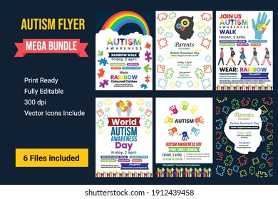 Creative Poster Set Or Flyer or Banner Set Of World Autism Awareness Day. Autism awareness concept with hand of puzzle pieces as symbol of autism, illustration,banner or poster of World autism awarene