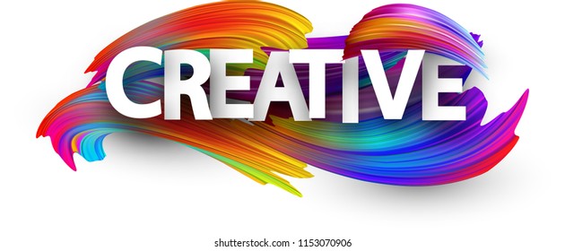 Creative poster with spectrum brush strokes on white background. Colorful gradient brush design. Vector paper illustration.
