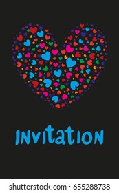 Creative poster template with colorful hearts. Useful for advertising, graphic design, cards and invitations.