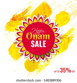 Creative Poster Or Template Design With 35% Discount Offer For Happy Onam Sale.