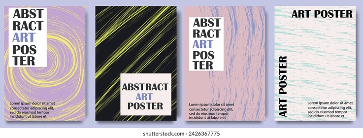 Afiches creativos en estilo de arte contemporáneo para eventos y festivales, branding, publicidad en redes sociales, promo. Plantilla de diseño de portada moderna con líneas de garabato dibujadas a mano abstractas, espiral, estilo de pincel