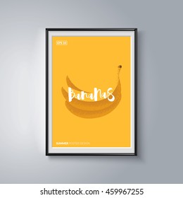 Creative posters series. Hot summer poster with bananas and hand-drawn lettering. Eps10 vector illustration. 