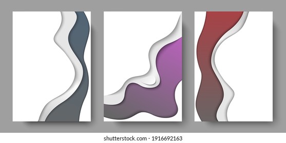 Afiches creativos, en tonos grises, morados y rojos, a la moda. Fondos de moda minimalista para marca, banner, portada, tarjeta.
