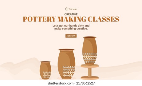 Creative pottery making classes landscape banner design template. 