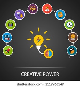 Creative power flat icons concept. Vector illustration. Element template for design.