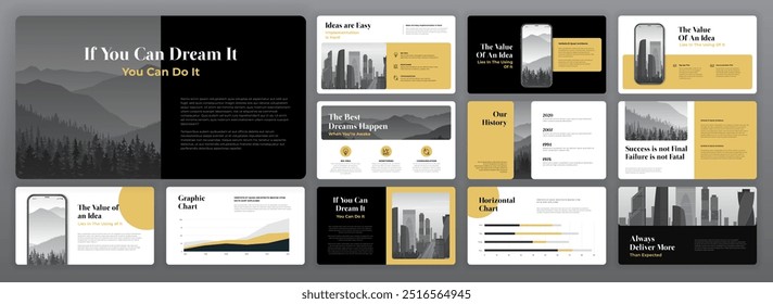 Creative Powerpoint presentation template. Modern Keynote presentation background, brochure cover design, website slider, brand guidelines, pitch deck, annual report, Google slides, company profile.