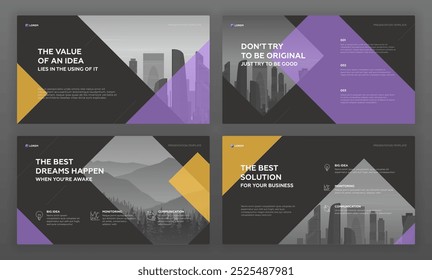 Creative Powerpoint presentation template set. Modern Keynote presentation background, brochure cover design, brand guidelines, pitch deck, landing page, annual report, company profile, portfolio.