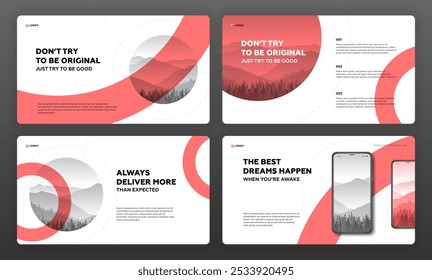 Creative Powerpoint presentation template set. Modern Keynote presentation background, brochure cover design, brand guidelines, website slider, brand guidelines, annual report, company profile.