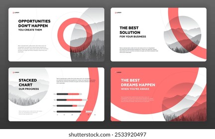 Creative Powerpoint presentation template set. Modern Keynote presentation background, brochure cover design, brand guidelines, website slider, brand guidelines, annual report, company profile.