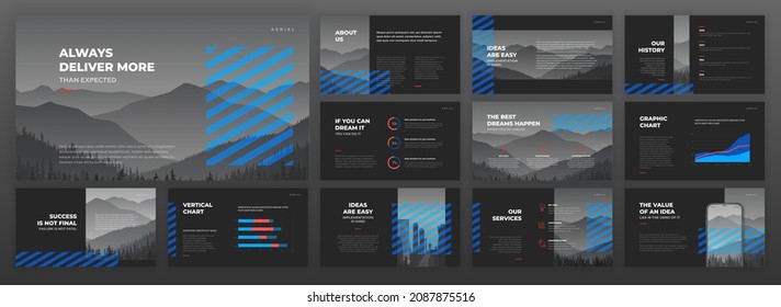 Creative powerpoint presentation templates set. Use for creative keynote presentation background, brochure design, website slider, landing page, annual report, company profile.