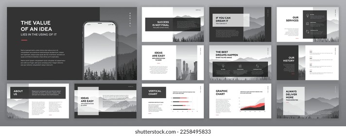 Creative powerpoint presentation templates set. Use for modern keynote presentation background, brochure design, website slider, landing page, annual report, company profile.